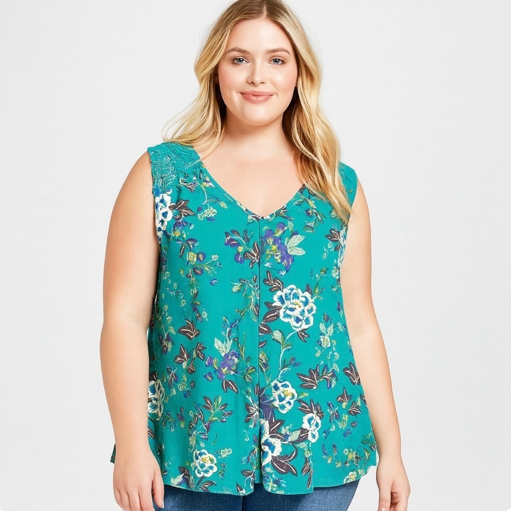 Daniel Rainn Green Floral Lace Crochet Boho Blouse NWT 2X